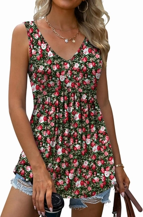 Women Tank Tops 2025 Summer Sleeveless Blouses V Neck Casual Loose Fit Flowy Shirts S-3X