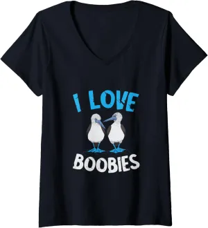 Womens Blue Footed Booby I Love Boobies Blue Footed Booby Lover V-Neck T-Shirt