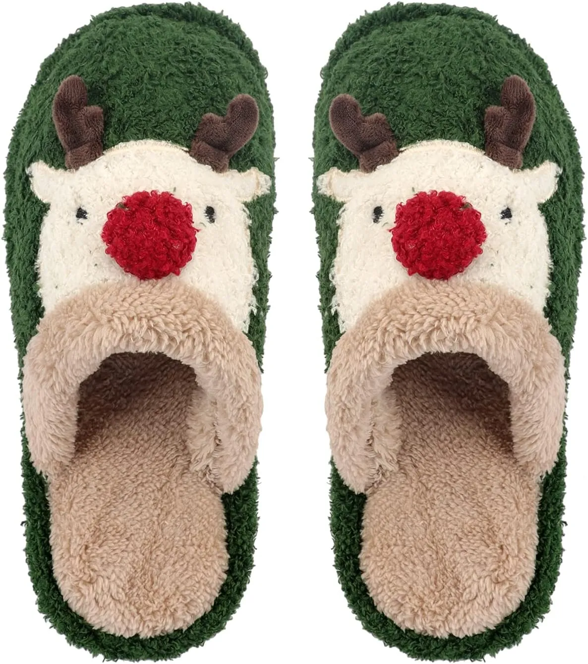 Womens Cute Reindeer Antlers House Slippers Funny Christmas Deer Horn Ear Indoor Home Shoes Plush Fuzzy Warm Bedroom Slippers