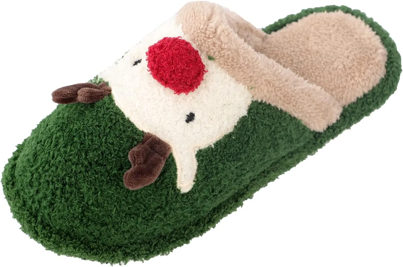 Womens Cute Reindeer Antlers House Slippers Funny Christmas Deer Horn Ear Indoor Home Shoes Plush Fuzzy Warm Bedroom Slippers