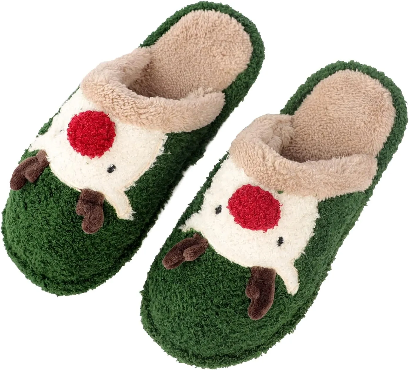 Womens Cute Reindeer Antlers House Slippers Funny Christmas Deer Horn Ear Indoor Home Shoes Plush Fuzzy Warm Bedroom Slippers