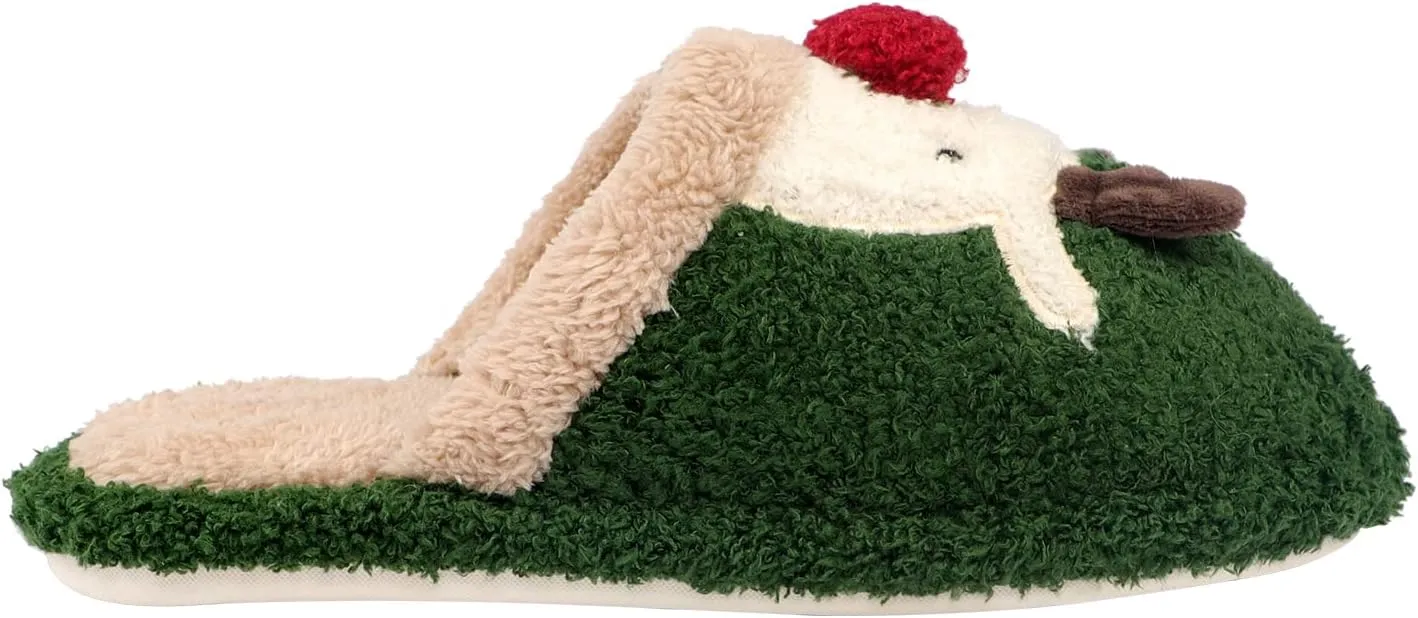 Womens Cute Reindeer Antlers House Slippers Funny Christmas Deer Horn Ear Indoor Home Shoes Plush Fuzzy Warm Bedroom Slippers