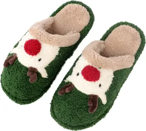 Womens Cute Reindeer Antlers House Slippers Funny Christmas Deer Horn Ear Indoor Home Shoes Plush Fuzzy Warm Bedroom Slippers