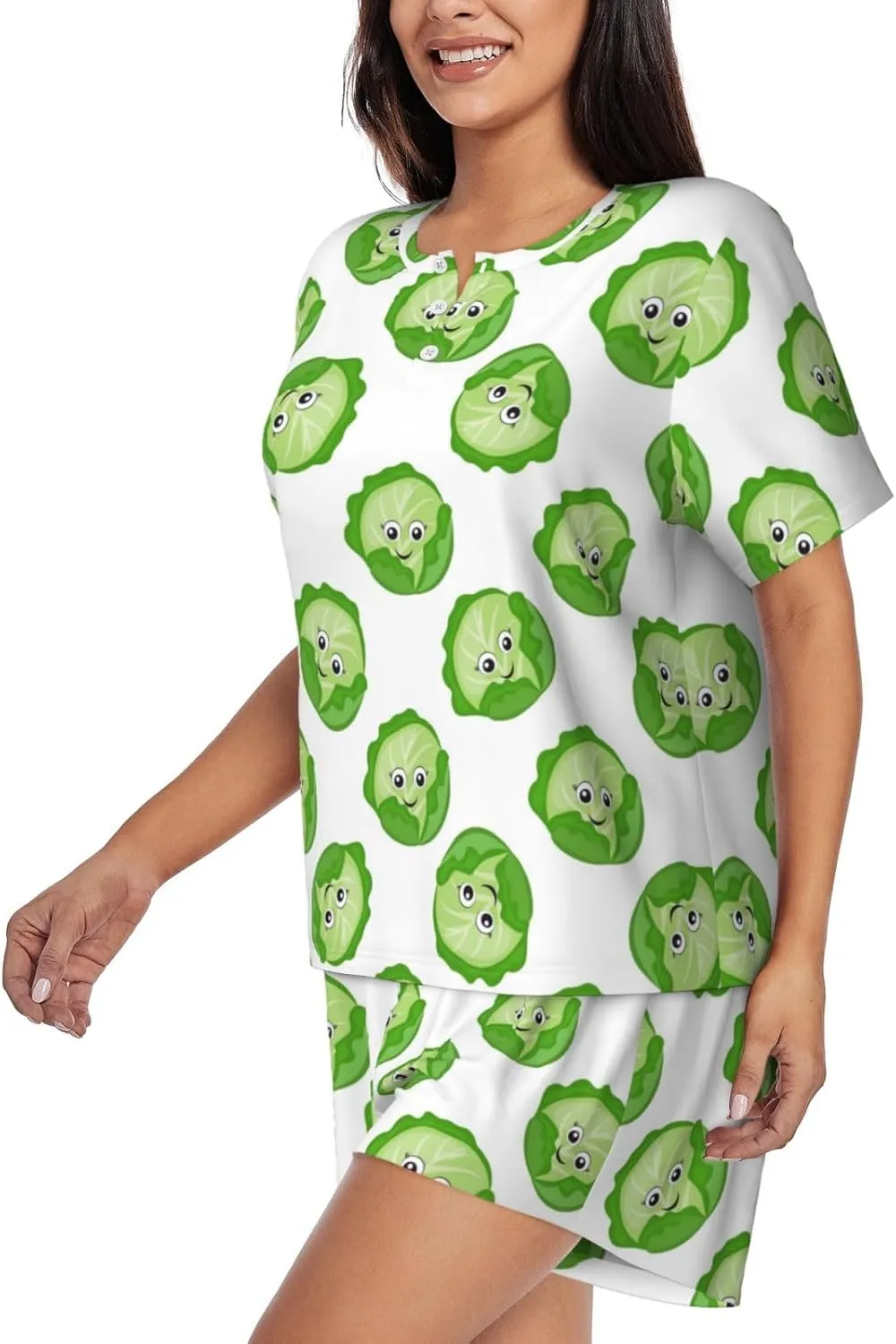 Women's Pajama Sets - bright cabbage cute eyes funny Comfort Pajamas for Women Set Short Sleeve Sleepwear PJ Sets