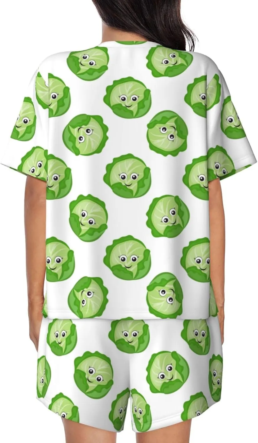 Women's Pajama Sets - bright cabbage cute eyes funny Comfort Pajamas for Women Set Short Sleeve Sleepwear PJ Sets