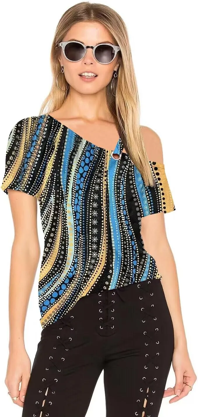 Womens Summer Trendy Cold Shoulder Short Sleeve T Shirts Criss Cross Casual Loose Tunic Shirts Tops Blouses