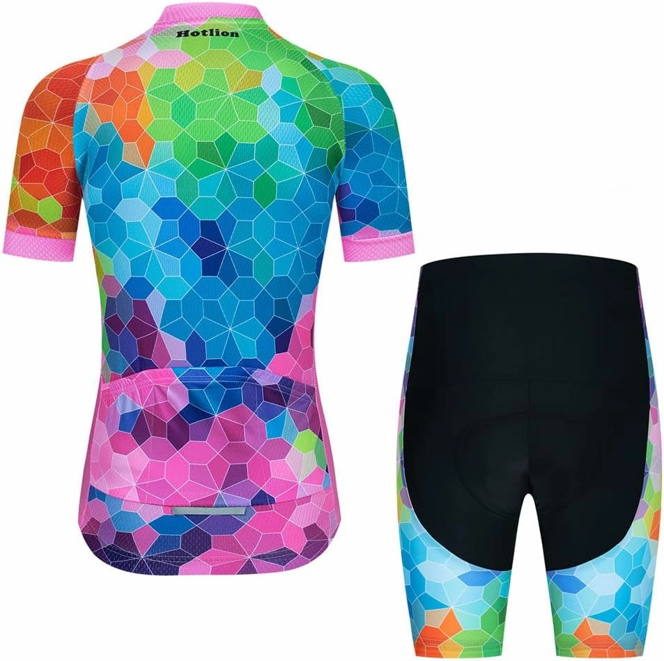 Womens Cycling Jersey Set, Summer Short Sleeve Ladies Mountain Bike Shirt and Shorts Kit MTB Suit Bicycle Clothes