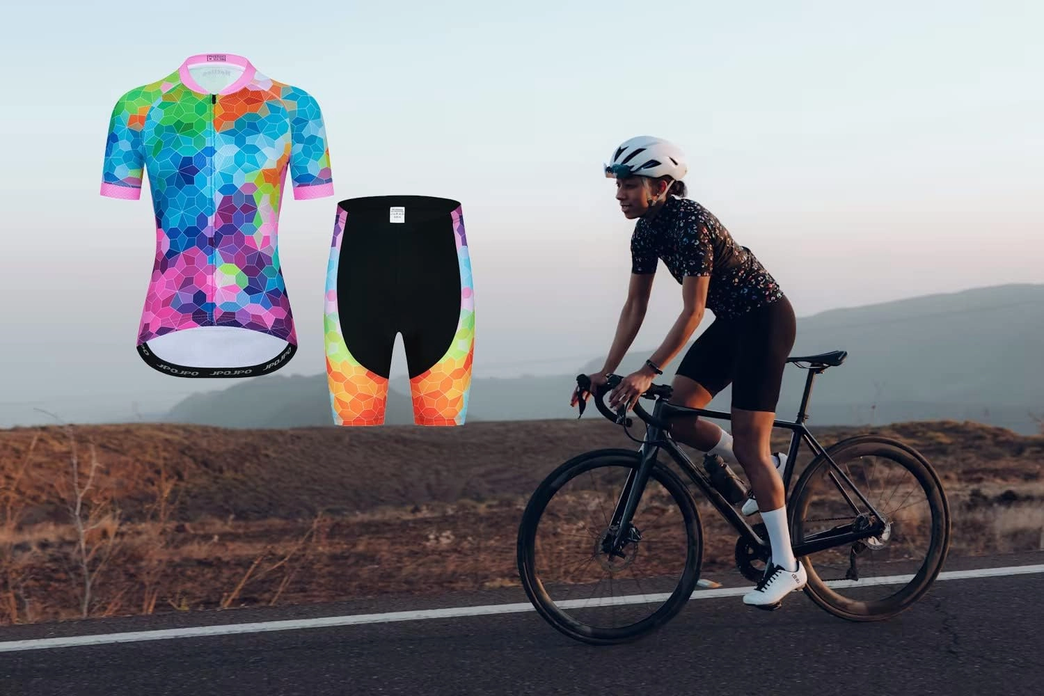 Womens Cycling Jersey Set, Summer Short Sleeve Ladies Mountain Bike Shirt and Shorts Kit MTB Suit Bicycle Clothes