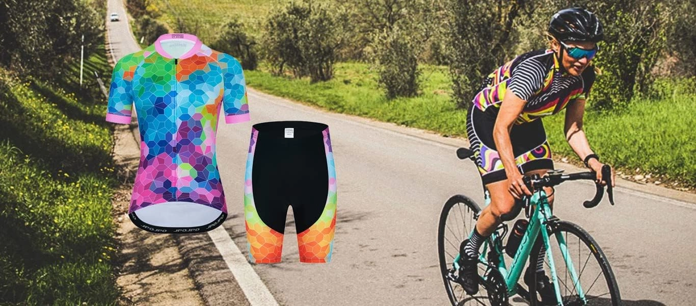Womens Cycling Jersey Set, Summer Short Sleeve Ladies Mountain Bike Shirt and Shorts Kit MTB Suit Bicycle Clothes
