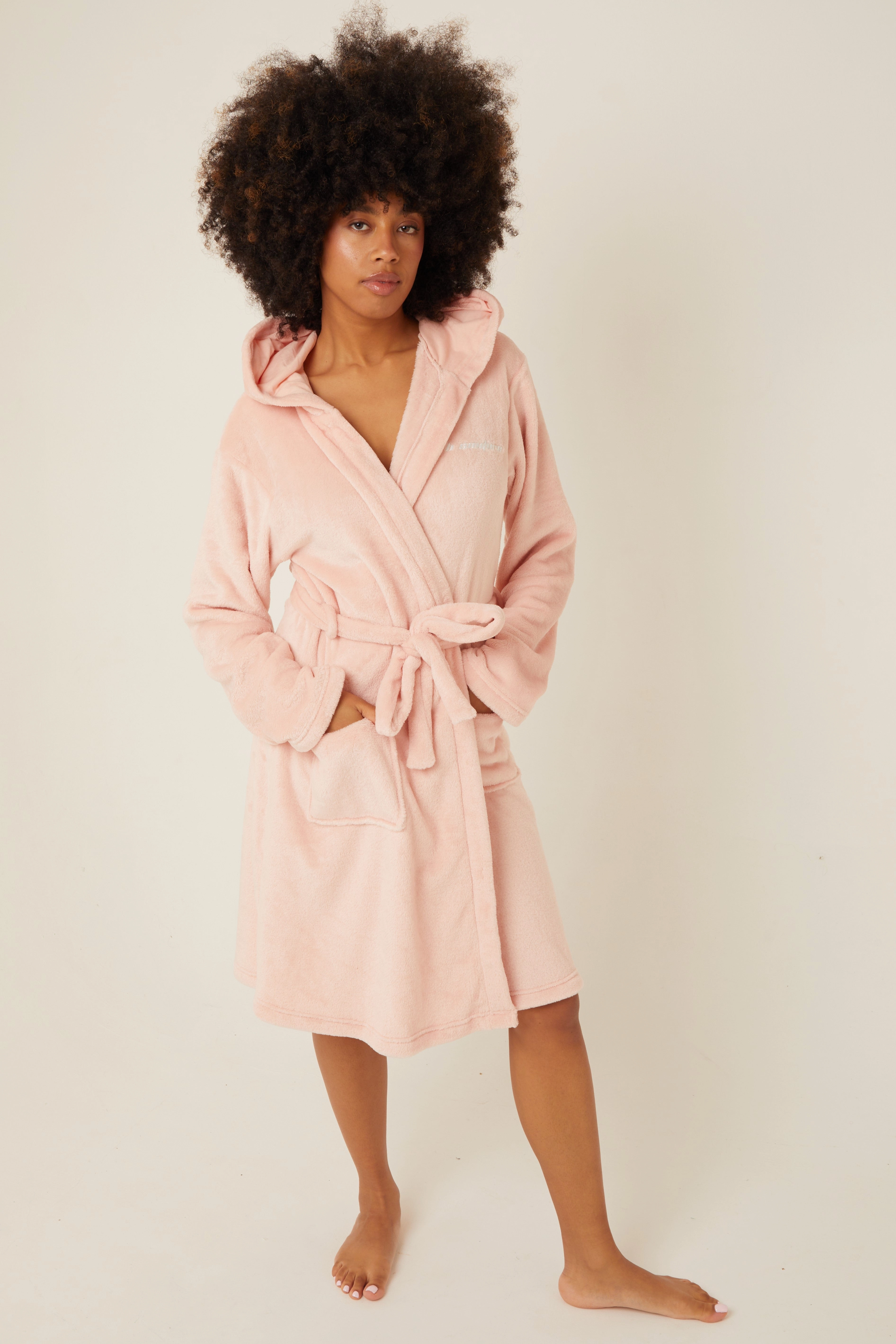 Womens Fluffy Robe & Fluffy PJ Set Bundle - Pink