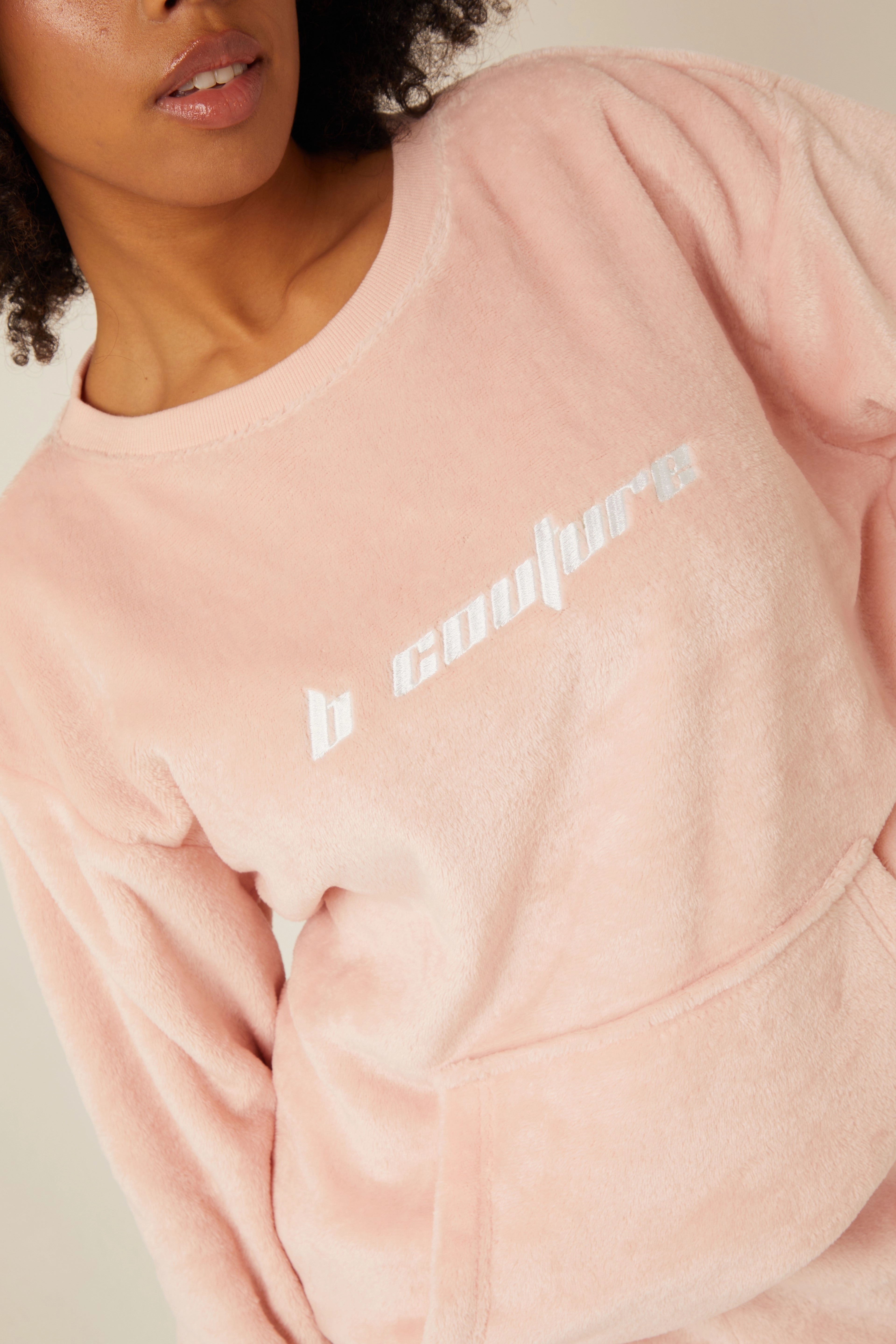 Womens Fluffy Robe & Fluffy PJ Set Bundle - Pink
