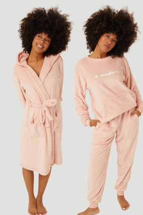 Womens Fluffy Robe & Fluffy PJ Set Bundle - Pink