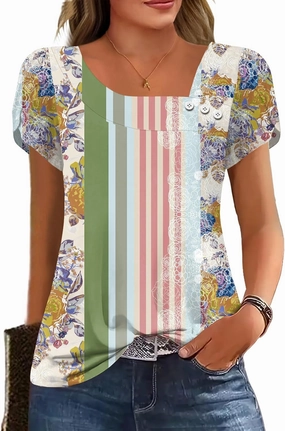 Womens Petal Sleeve Tops Summer Trendy T Shirt Casual Loose Square Neck Button Blouse Tees