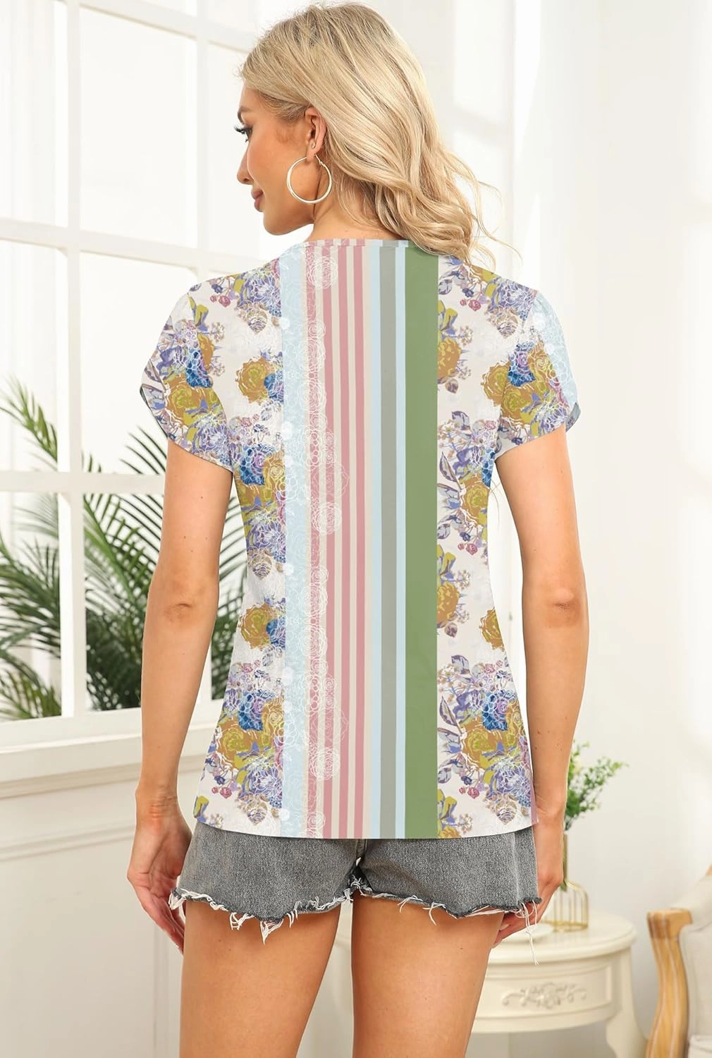 Womens Petal Sleeve Tops Summer Trendy T Shirt Casual Loose Square Neck Button Blouse Tees
