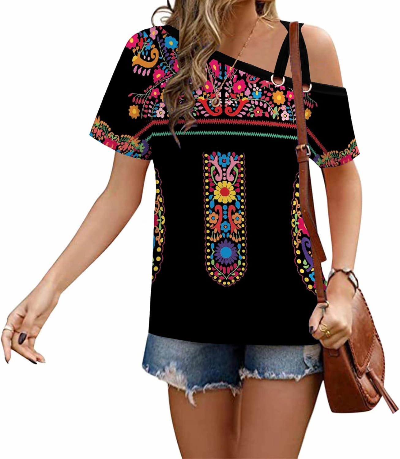 Womens Summer Trendy Cold Shoulder Short Sleeve T Shirts Criss Cross Casual Loose Tunic Shirts Tops Blouses