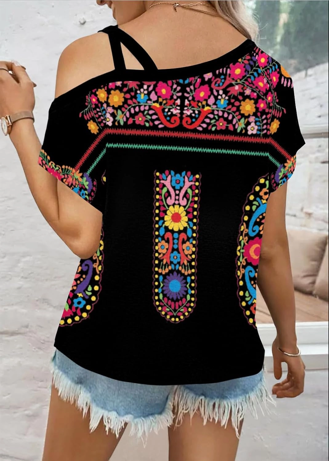 Womens Summer Trendy Cold Shoulder Short Sleeve T Shirts Criss Cross Casual Loose Tunic Shirts Tops Blouses
