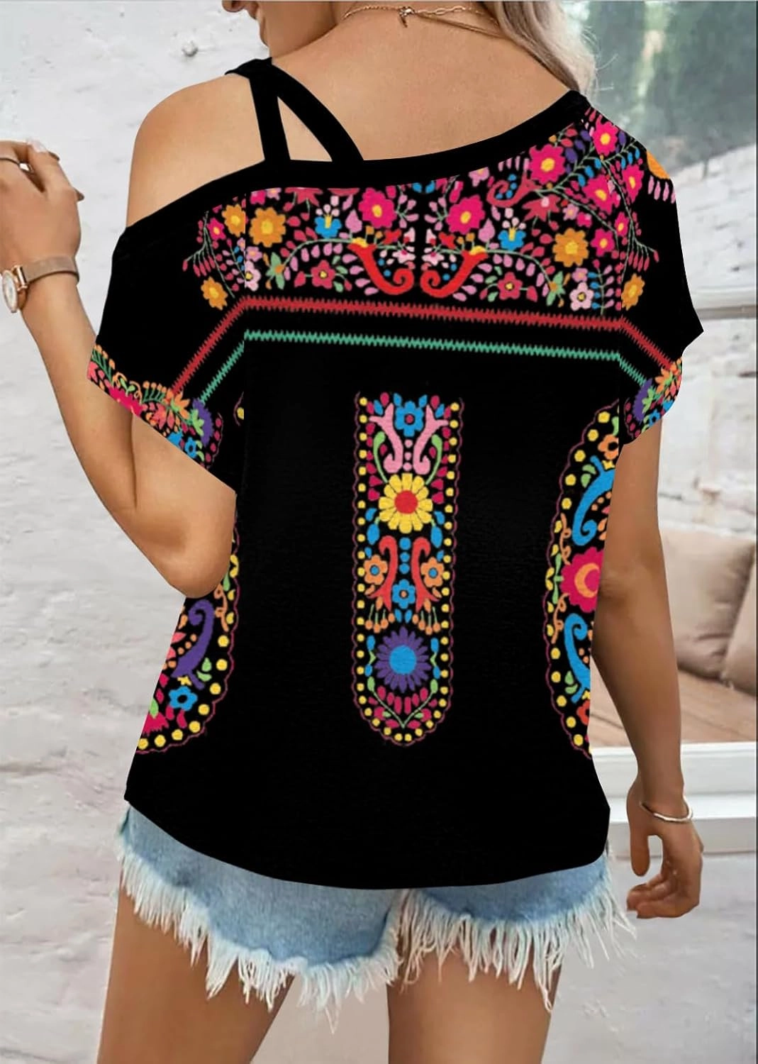 Womens Summer Trendy Cold Shoulder Short Sleeve T Shirts Criss Cross Casual Loose Tunic Shirts Tops Blouses