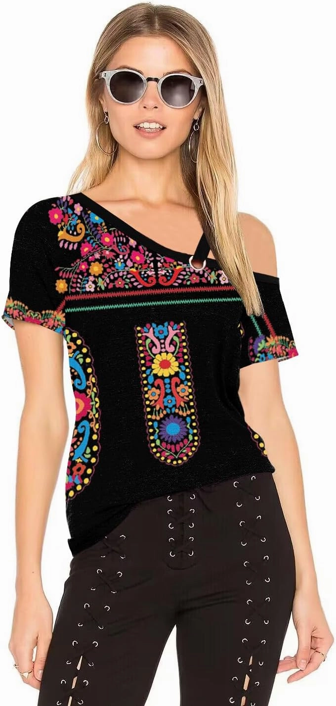 Womens Summer Trendy Cold Shoulder Short Sleeve T Shirts Criss Cross Casual Loose Tunic Shirts Tops Blouses
