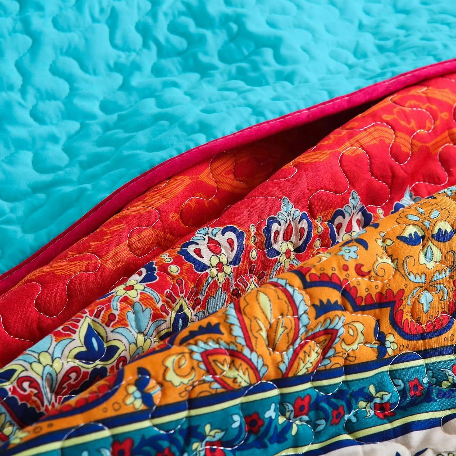 WONGS BEDDING Bohemian Quilt Set Queen Size, Boho Striped Pattern Quilts Bedspread Set for All Season, Soft Microfiber Bedding Coverlet Set 96"x90"(3 Pieces, Queen)