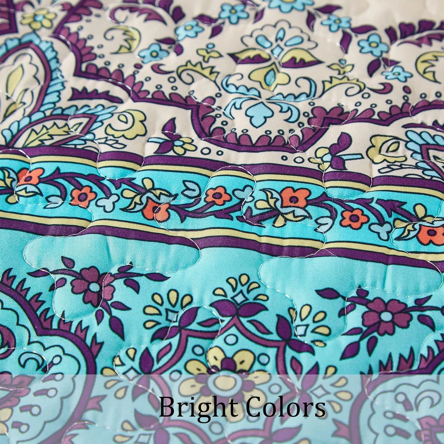 WONGS BEDDING Boho Queen Quilt Set, Blue Purple Bohemian Queen Quilt Bedding Set, Lightweight Microfiber Bed Decor Bedspread for All Season 96"x90"(3 Pieces)