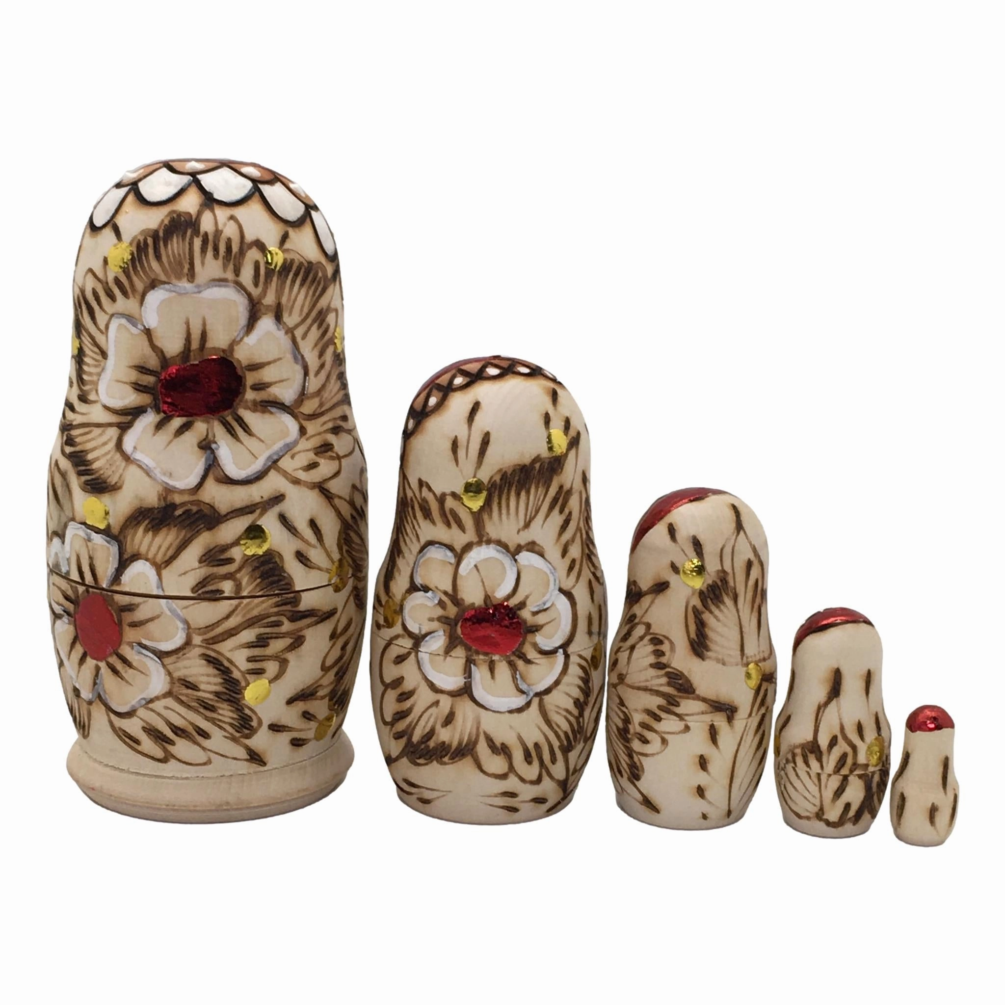 Woodburn Red Crown Nesting Dolls 4” Tall