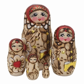 Woodburn Red Crown Nesting Dolls 4” Tall