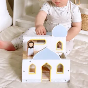 Wooden Masjid (Mosque) Playhouse, Islamic Educational Dollhouse with Figurines, 3 Y 
