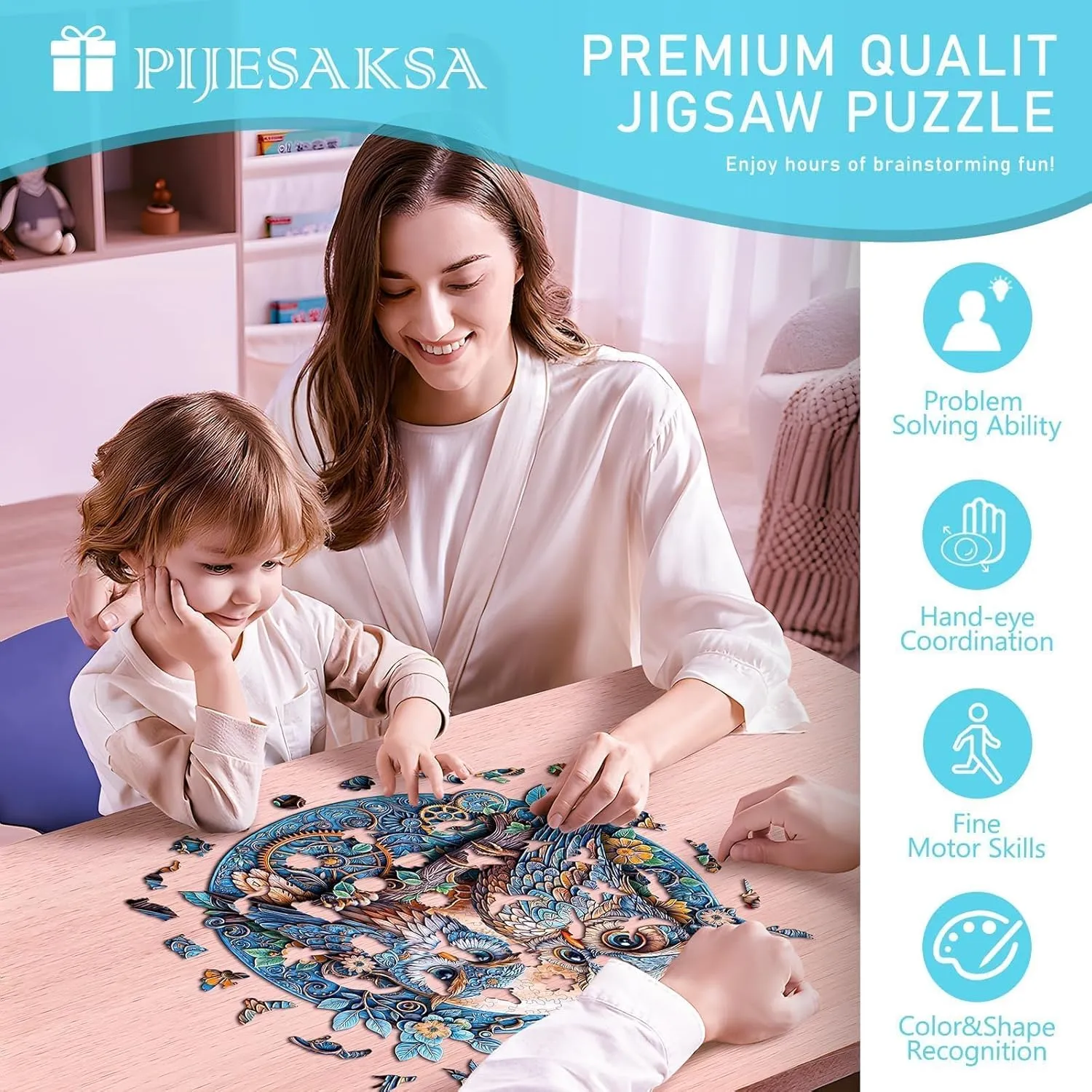 Wooden Puzzles for Adults - Embossed Owl Puzzle, Unique Shape Wooden Jigsaw Puzzle for Adults, Wood Puzzles Adult, Good Gift Idea for Family, Wall Art Home Decor (S-8.5 * 8in -100 Pieces)