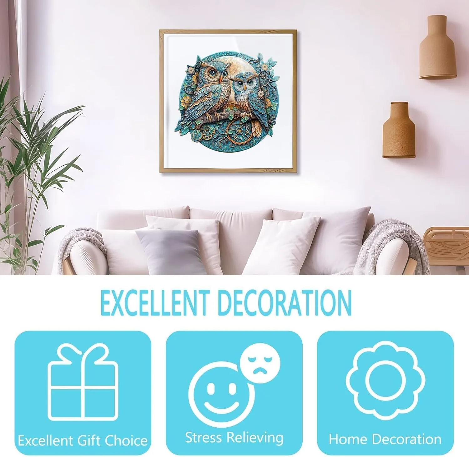 Wooden Puzzles for Adults - Embossed Owl Puzzle, Unique Shape Wooden Jigsaw Puzzle for Adults, Wood Puzzles Adult, Good Gift Idea for Family, Wall Art Home Decor (S-8.5 * 8in -100 Pieces)