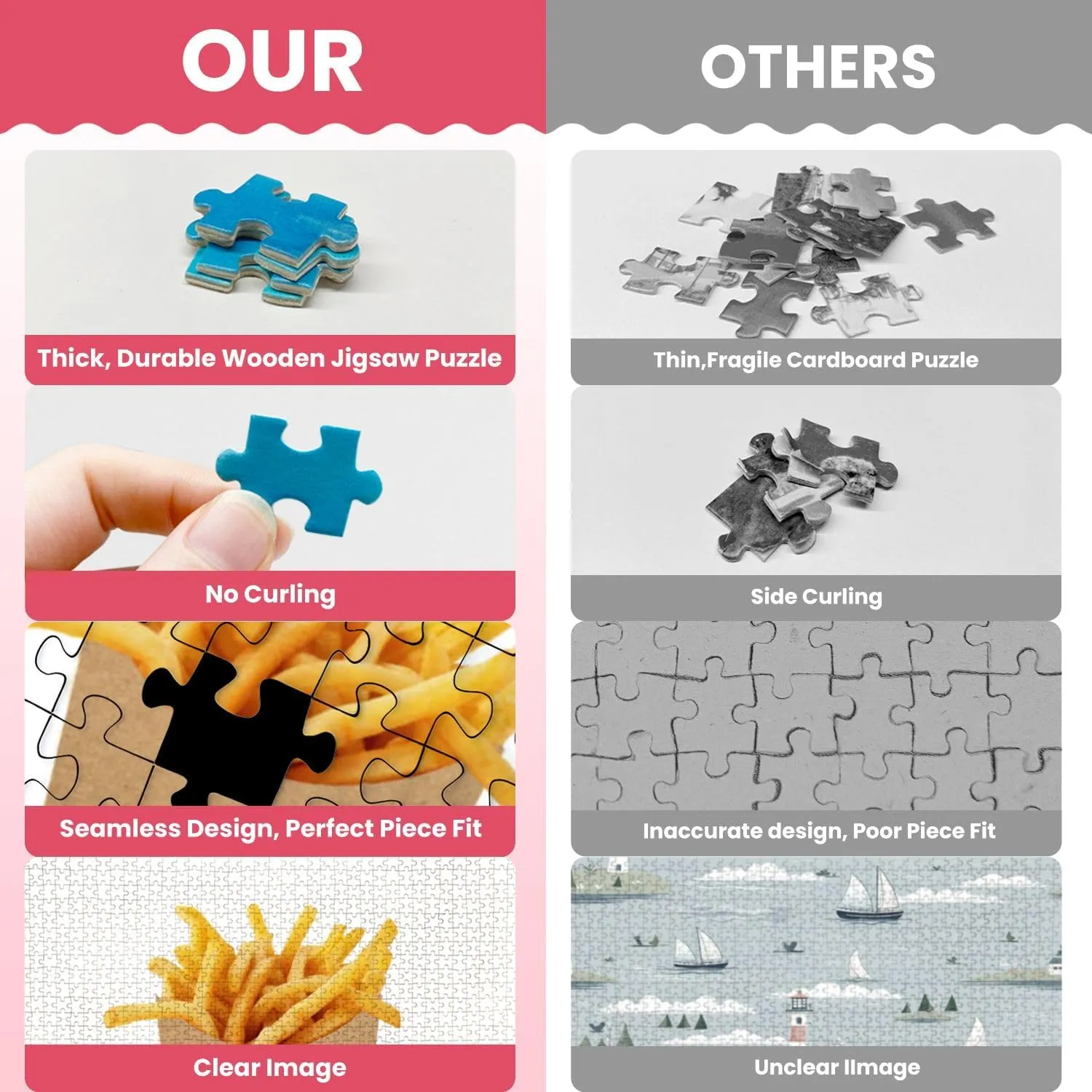 Wooden Puzzles French Fries Brown Kraft Paper Bag White Jigsaw Puzzles for Adults 1000 Pieces Impossible Puzzle Challenging Puzzle Educational Toys Decompression Game