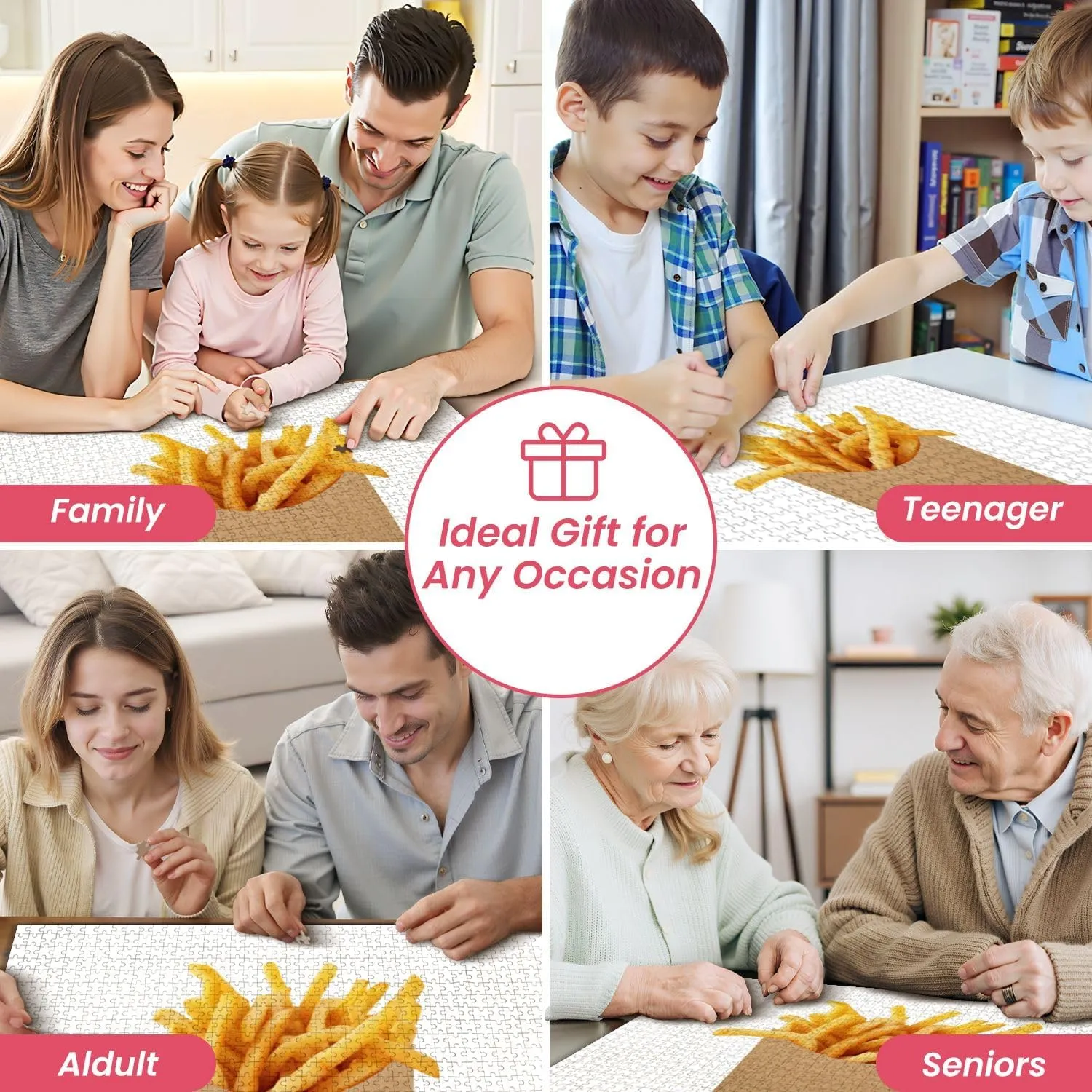 Wooden Puzzles French Fries Brown Kraft Paper Bag White Jigsaw Puzzles for Adults 1000 Pieces Impossible Puzzle Challenging Puzzle Educational Toys Decompression Game