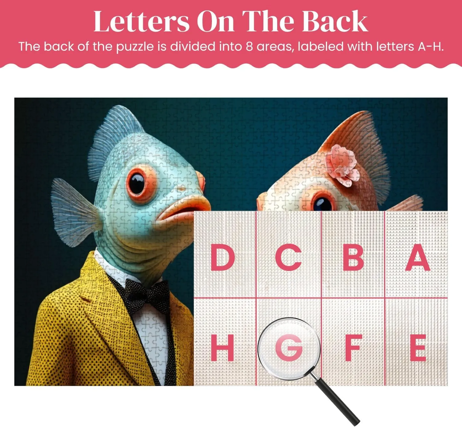 Wooden Puzzles Unique Couple Humanoid Fish Figure Formal Attire Whimsical Design Jigsaw Puzzles for Adults 1000 Pieces Impossible Puzzle Challenging Puzzle Educational Toys Decompression Game