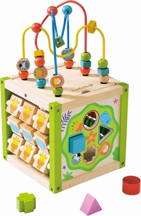 Wooden Activity Cube with Bead Maze, 5 in 1 Activity Center, Educational Learning Montessori Toys for Toddlers for Kids 1 , FSC Certified