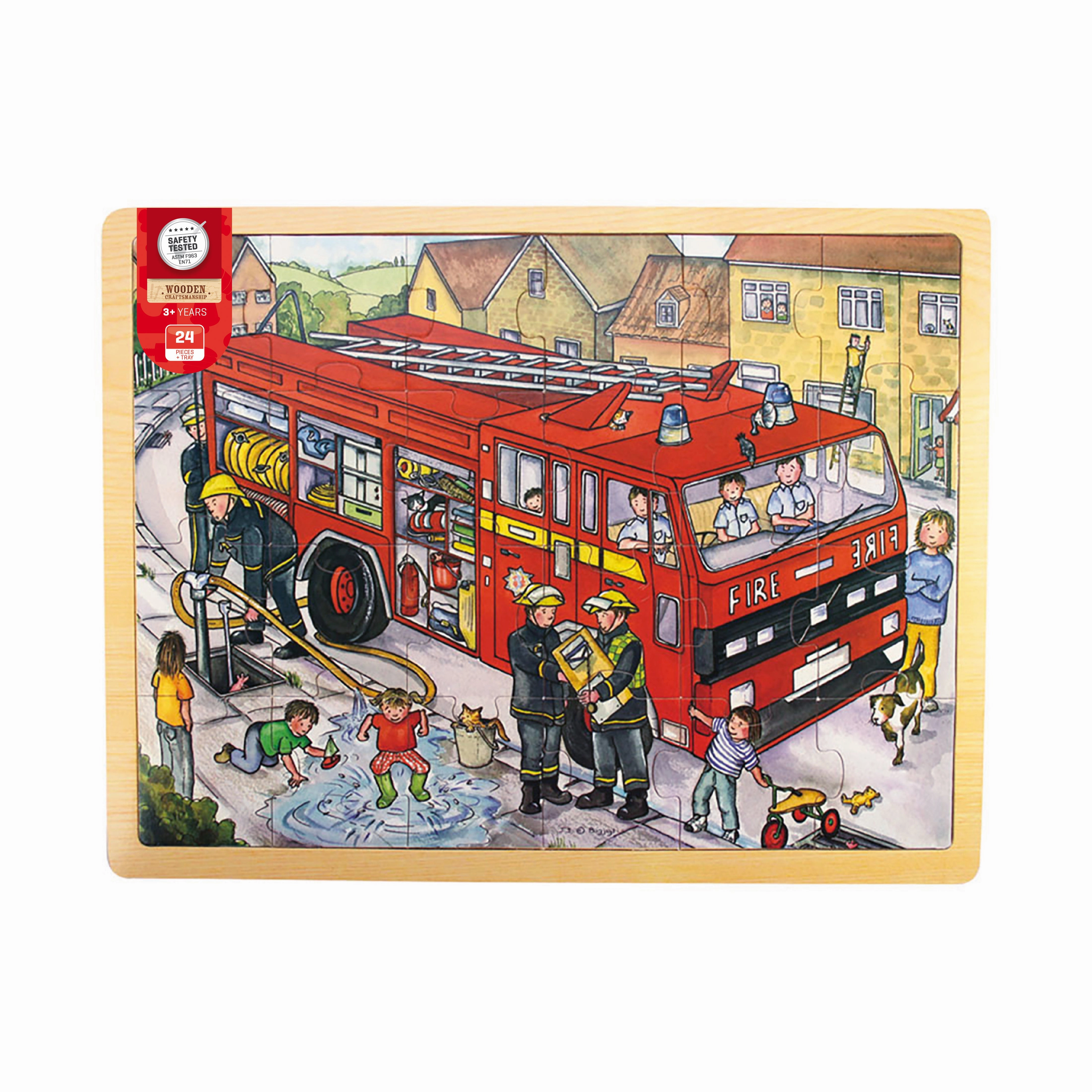 Wooden Fire Engine Tray Puzzle: 24 Pcs