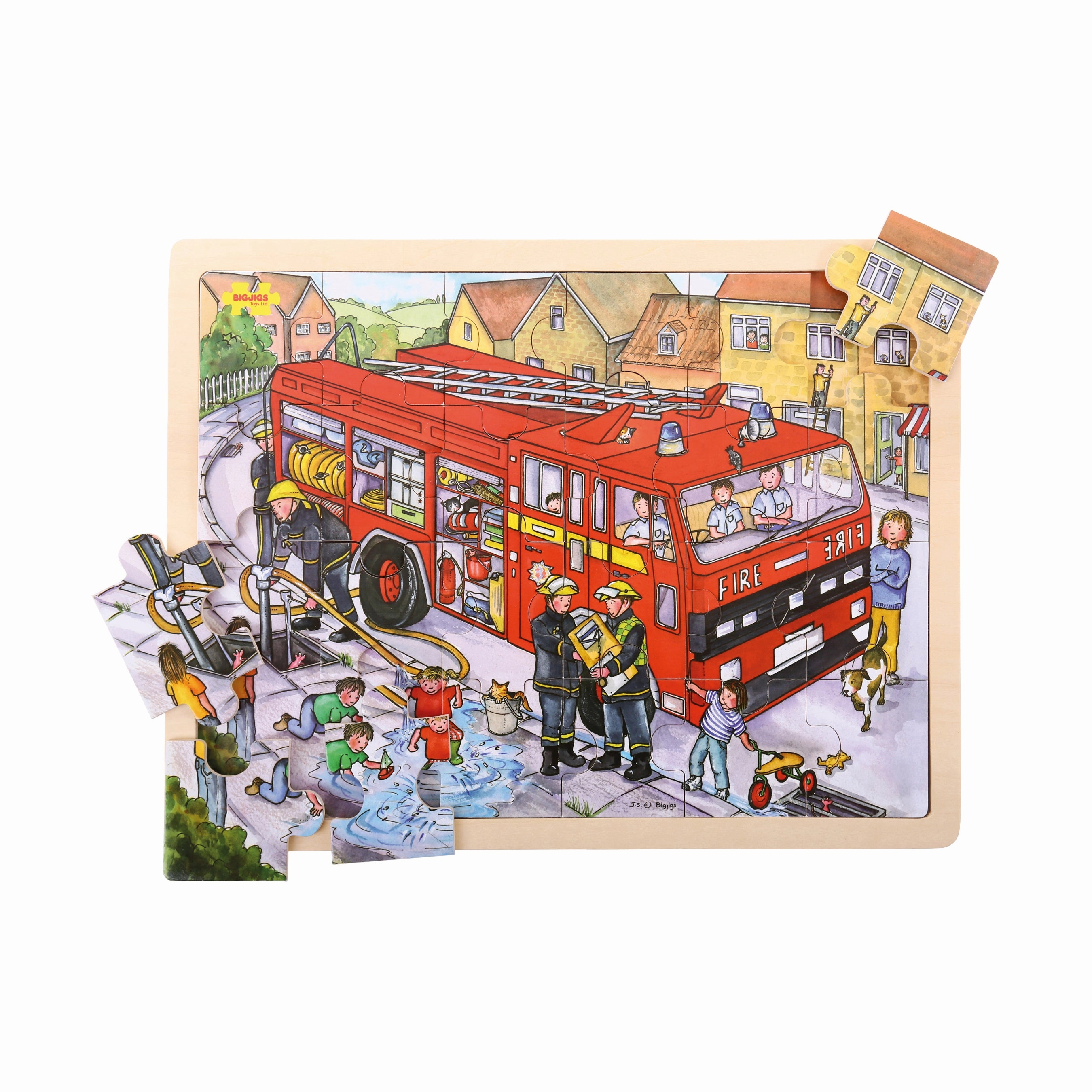 Wooden Fire Engine Tray Puzzle: 24 Pcs