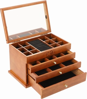 Wooden Jewelry Box Vintage Desktop Jewelry Cabinet for Women Jewelry Case with Mirror, Drawers, for Rings, Earrings, Necklaces, Watches Organizer