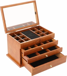 Wooden Jewelry Box Vintage Desktop Jewelry Cabinet for Women Jewelry Case with Mirror, Drawers, for Rings, Earrings, Necklaces, Watches Organizer
