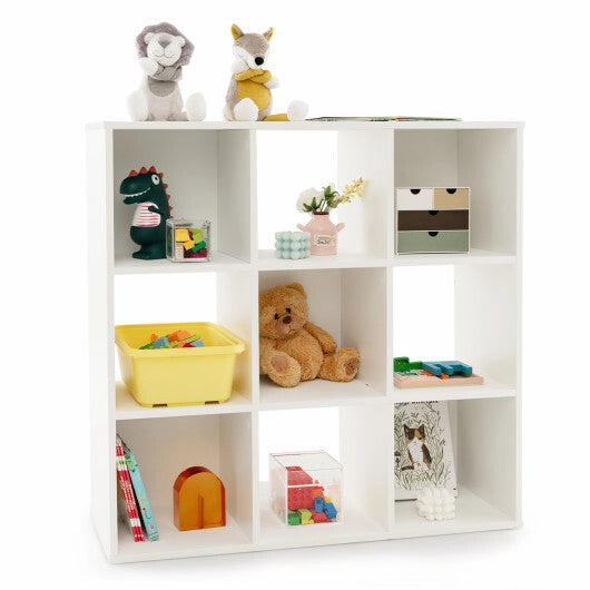 Wooden Kids Bookcase with Storage Cubbies and Anti-toppling Devices-White - Color: White