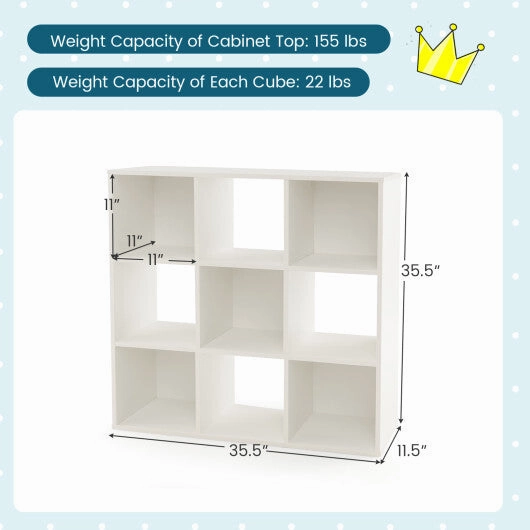 Wooden Kids Bookcase with Storage Cubbies and Anti-toppling Devices-White - Color: White