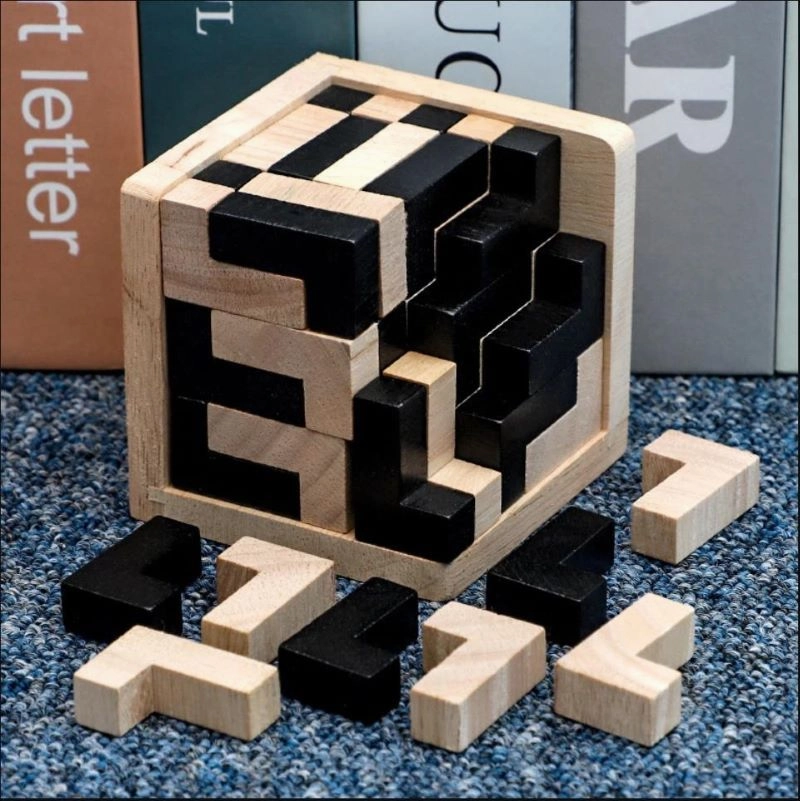 Wooden Luban 3D Cube Board Game – 54L Cube IQ Brain Teaser for Family Fun, Educational Play, and Memorable Parties with Kids & Adults