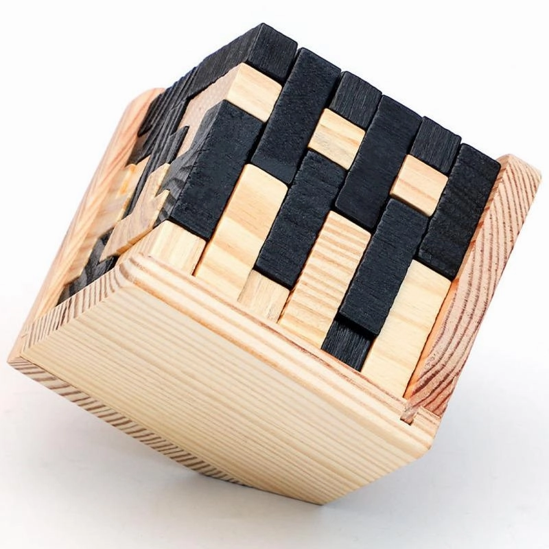 Wooden Luban 3D Cube Board Game – 54L Cube IQ Brain Teaser for Family Fun, Educational Play, and Memorable Parties with Kids & Adults