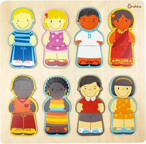 Wooden Puzzle for Toddlers 1-3, Children of The World Racial Cognition Dress-up Peg Puzzle Educational Toys, 24 Pieces Mix and Match Boys and Girls Multicultural Diversity Toys for Kids