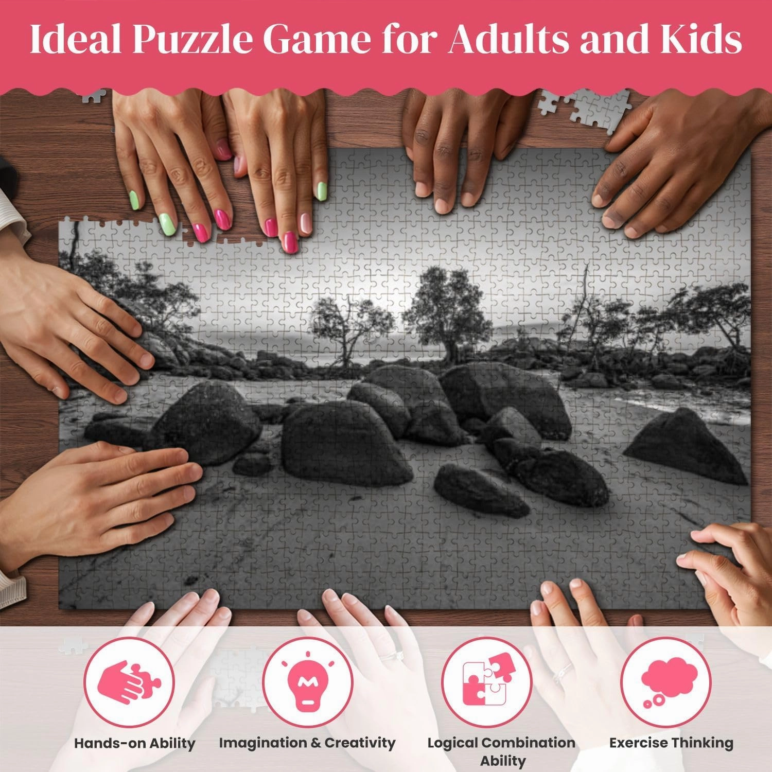 Wooden Puzzles Blackwhite Photos Landscape Wonderful Bintan Indonesia Jigsaw Puzzles for Adults 1000 Pieces Impossible Puzzle Challenging Puzzle Educational Toys Decompression Game