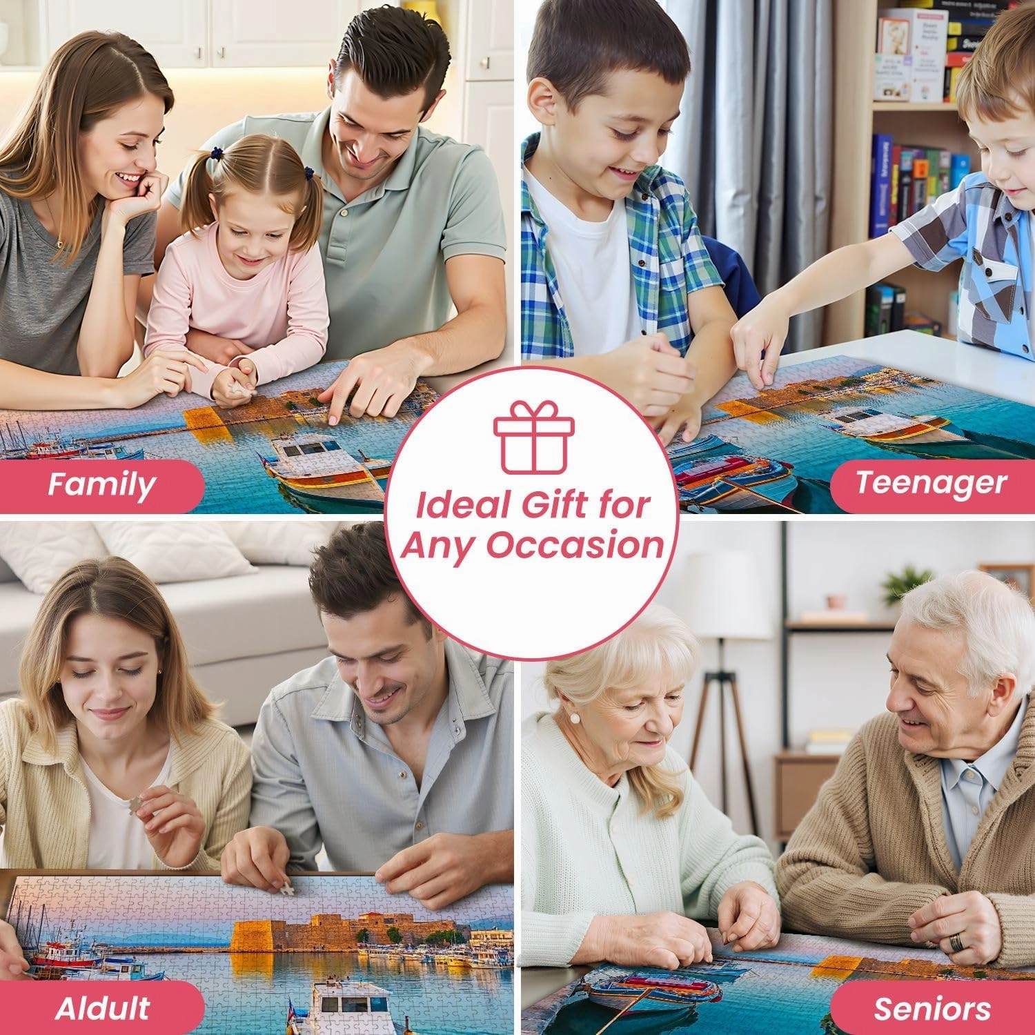 Wooden Puzzles Fishing Boats Harbour Heraklion Jigsaw Puzzles for Adults 500 Pieces Impossible Puzzle Challenging Puzzle Educational Toys Decompression Game
