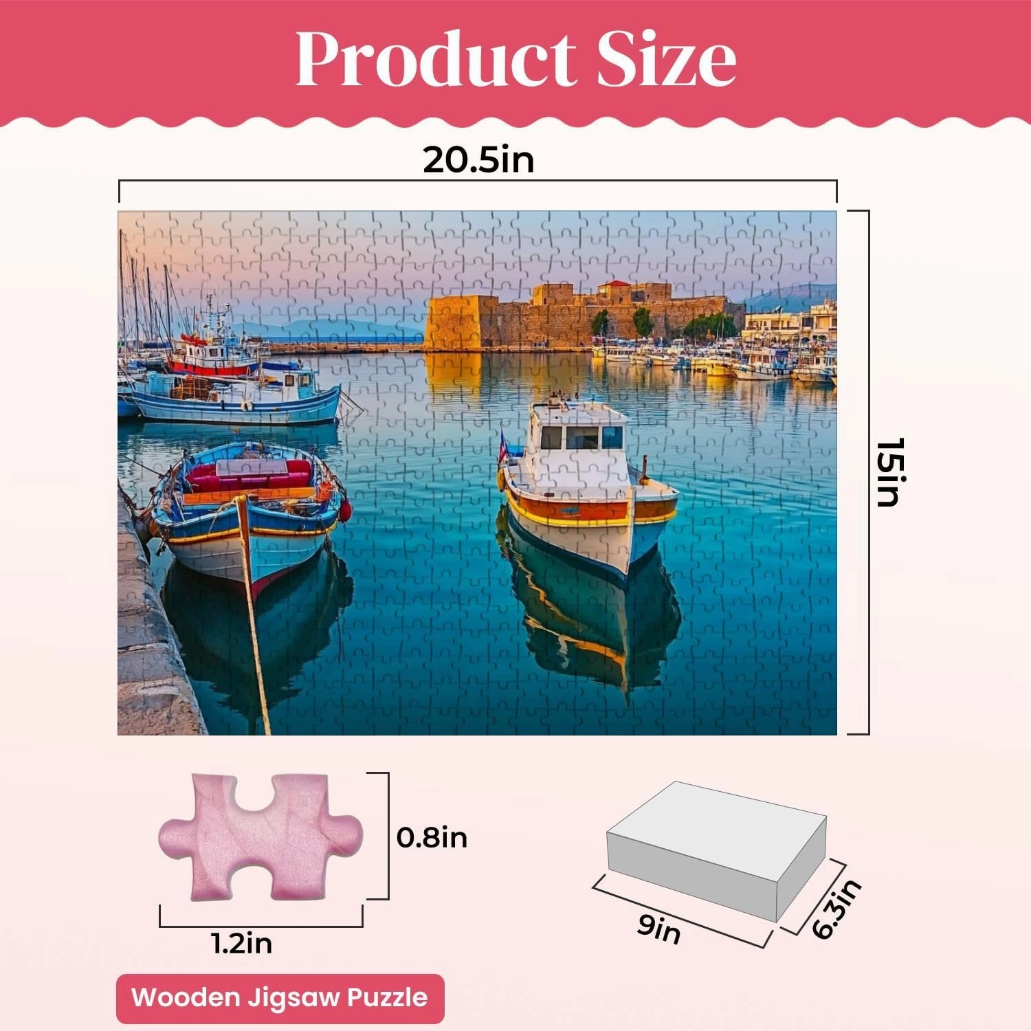 Wooden Puzzles Fishing Boats Harbour Heraklion Jigsaw Puzzles for Adults 500 Pieces Impossible Puzzle Challenging Puzzle Educational Toys Decompression Game