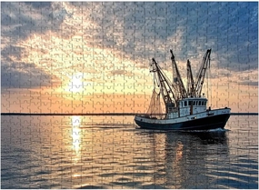 Wooden Puzzles Fishing Trawler Water Sunrise Jigsaw Puzzles for Adults 500 Pieces Impossible Puzzle Challenging Puzzle Educational Toys Decompression Game