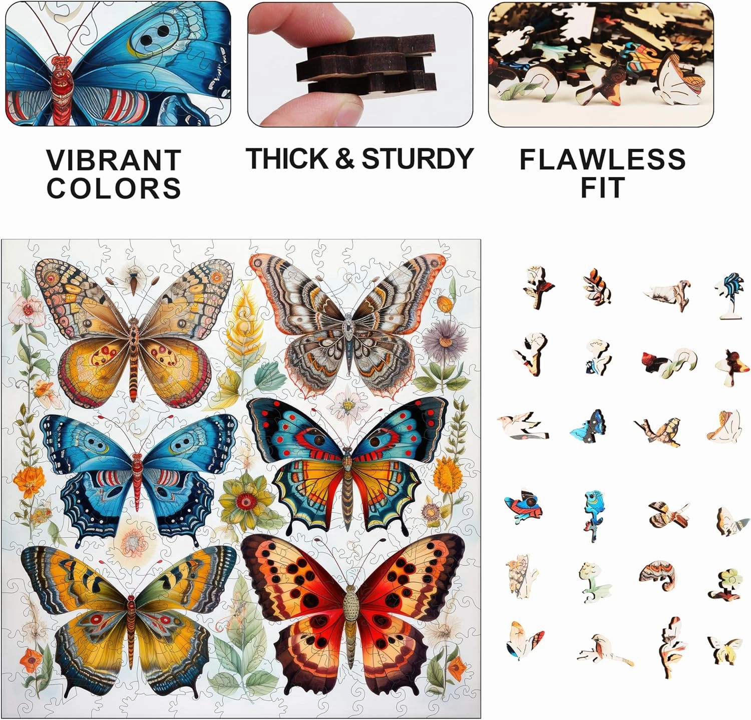 Wooden Puzzles for Adults, 200 Pieces Colorful Butterfly Unique Shaped Puzzles,Jigsaw Puzzles for Adults Toys Gift for Kids Family Games