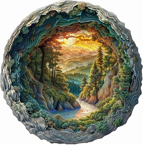 Wooden Puzzles for Adults, 3D Vision Effects Cave Forest Wooden Jigsaw Puzzle, Unique Shaped Wood Puzzles Adult, Hill Sunset Forest Trail Landscape Puzzle, Home Decor (XL-17.3 * 17.2in 505 Pcs)