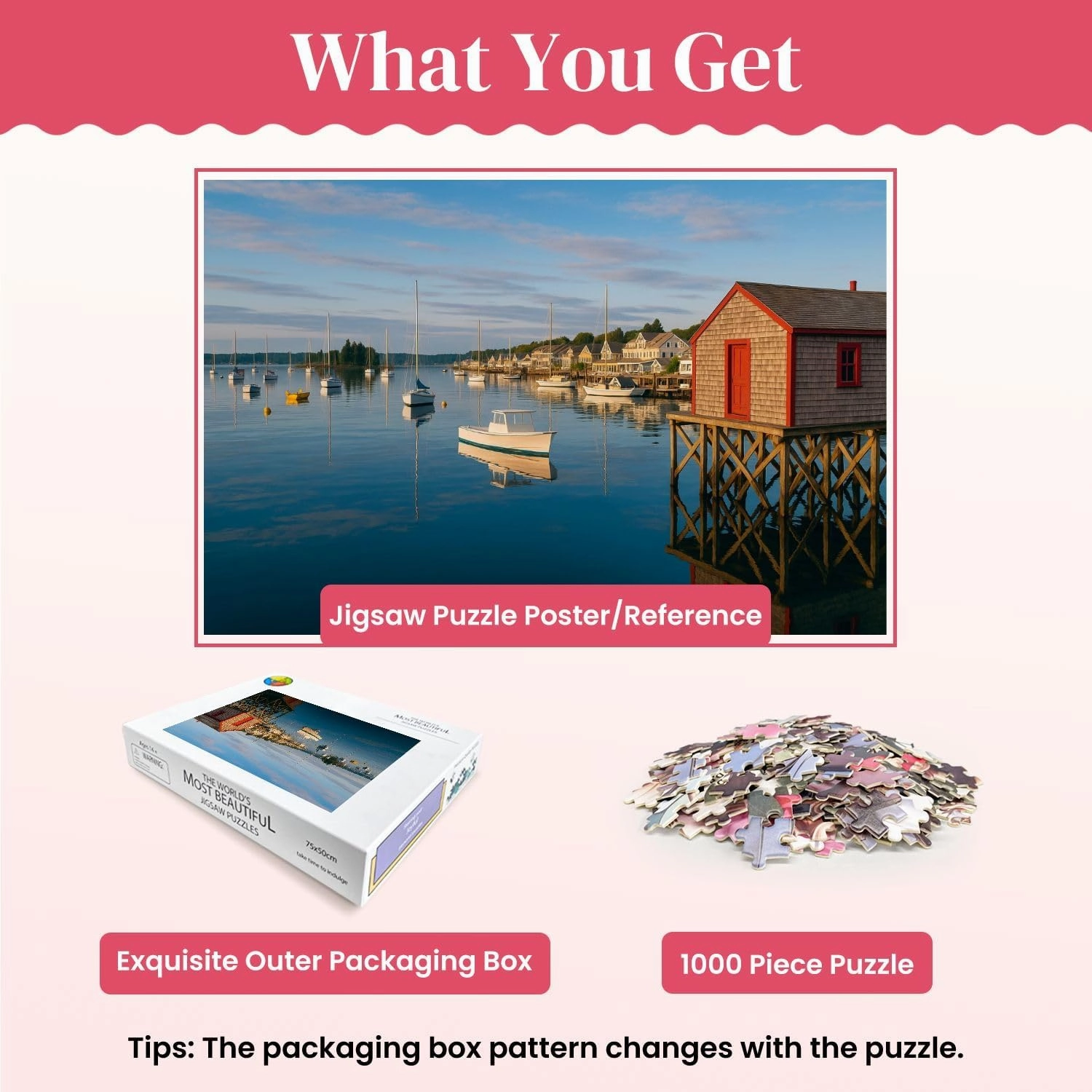 Wooden Puzzles Harbor Rustic Fishing pier Maine Fishing Village Jigsaw Puzzles for Adults 1000 Pieces Impossible Puzzle Challenging Puzzle Educational Toys Decompression Game