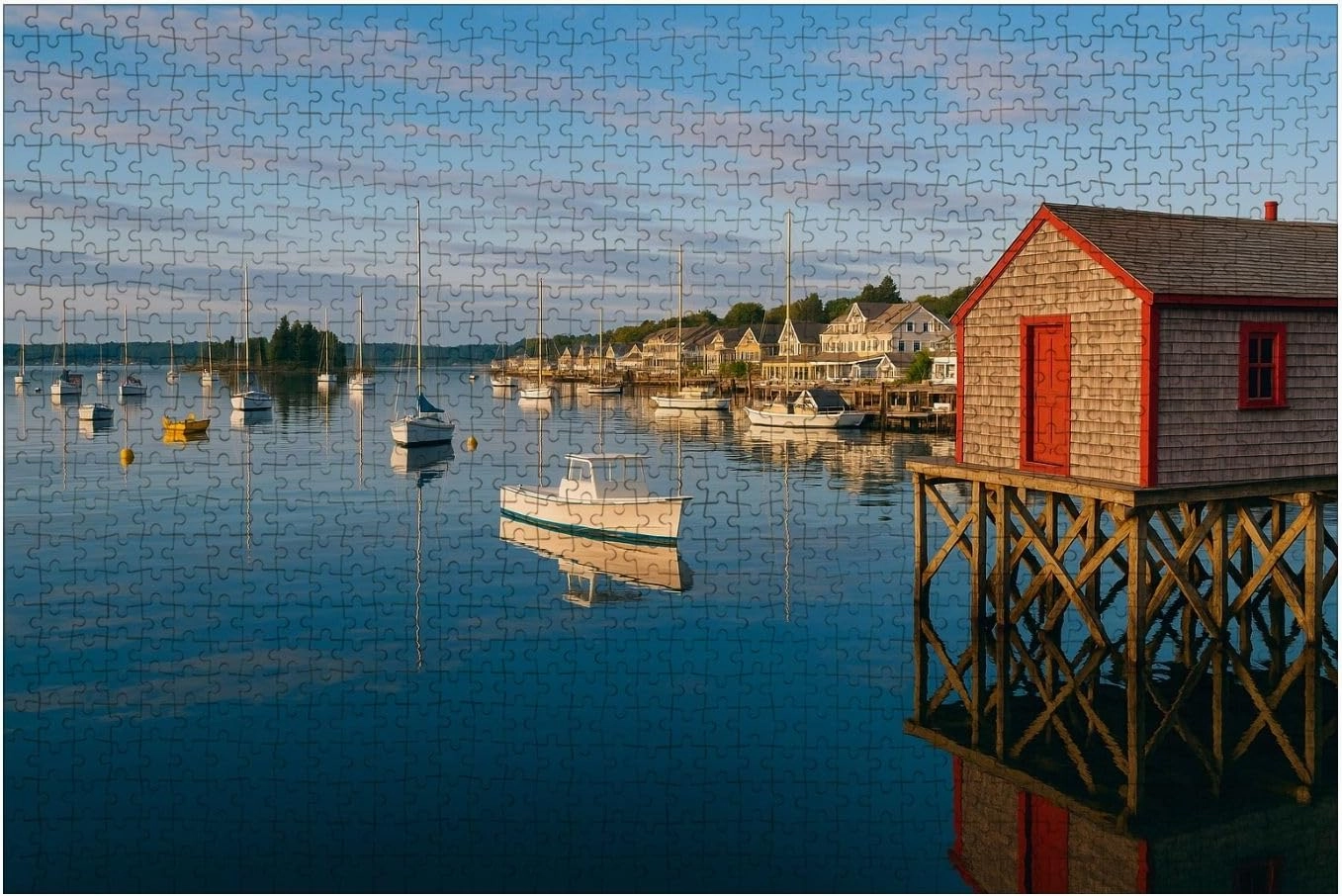 Wooden Puzzles Harbor Rustic Fishing pier Maine Fishing Village Jigsaw Puzzles for Adults 1000 Pieces Impossible Puzzle Challenging Puzzle Educational Toys Decompression Game